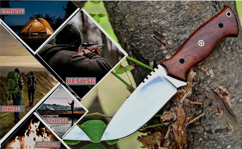 FH TRADERS Fixed Blade Tracker Knife - 9.6 Inch Stainless Steel Razor Sharp Blade Full Tang Bushcraft Knife with Premium Leather Sheath. Ideal For Hunting, Outdoor Camping, Hiking, Skiing - Image 5